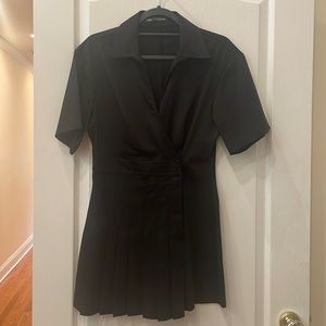 Zara Short Black Pleated Cross Over Collated Dress